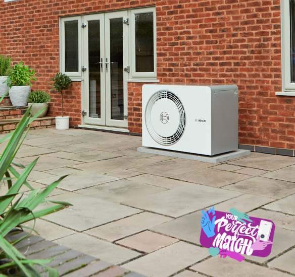 heat pump outdoor unit on patio