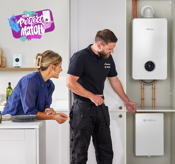 installer and homeowner with hybrid indoor unit