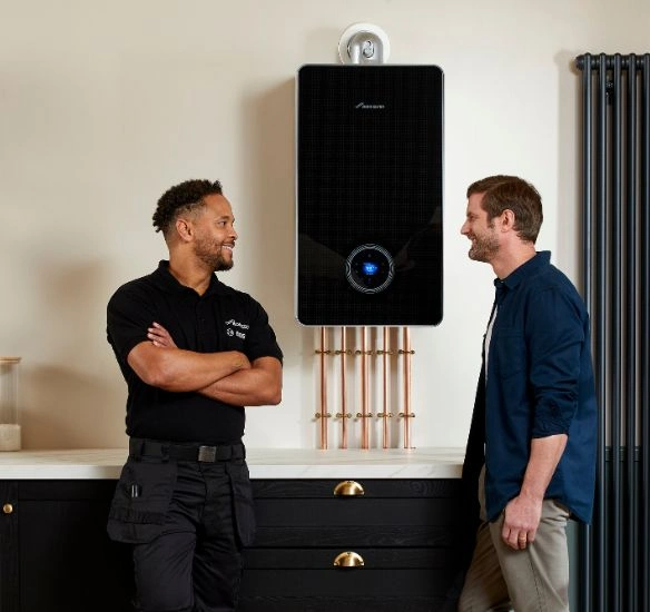 Installer chatting with customer