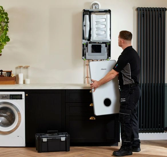 Installer opening boiler casing