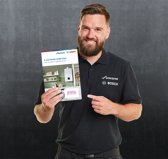Installer holding brochure