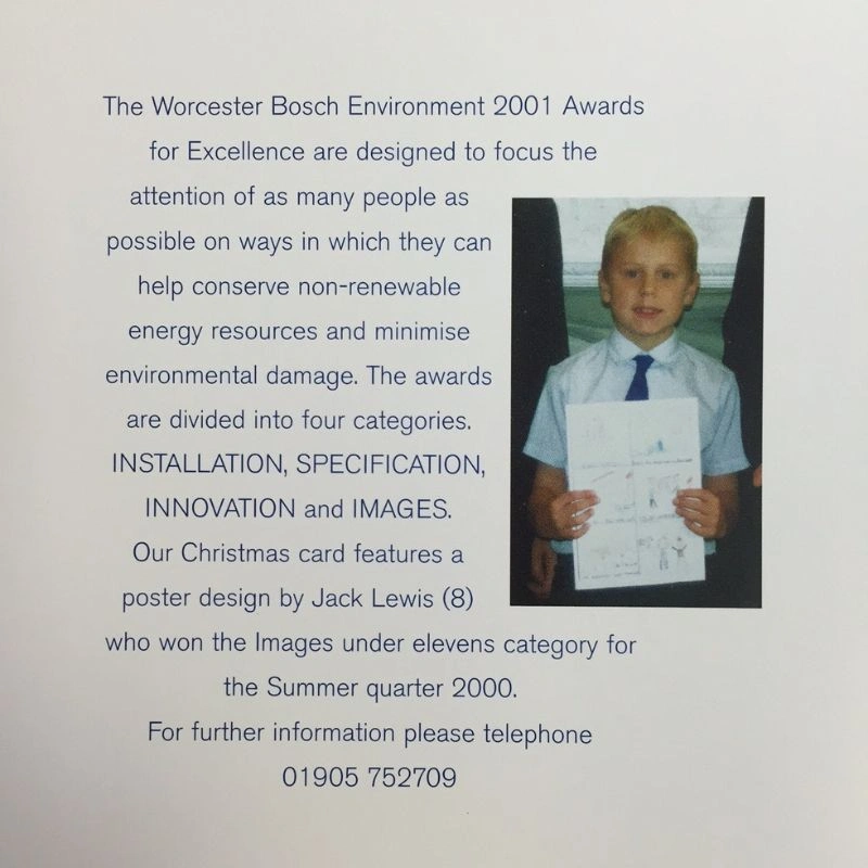 A picture of the Christmas card featuring Jack who drew Bobby