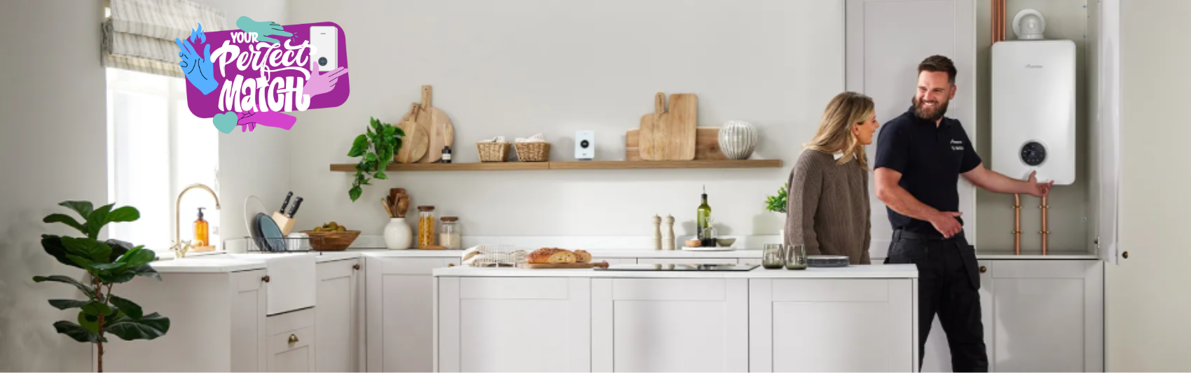 Local installer showcasing the perfect boiler to a consumer in their home