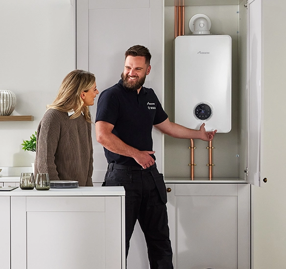 Installer with homeowner and Greenstar 4000