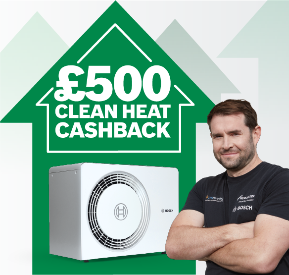 Installer with mobile phone showing supercharged promotion